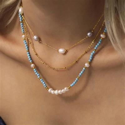 Vòng cổ ngọc trai nước ngọt màu ngọc lam