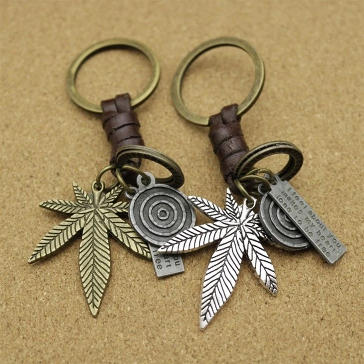 Antique Copper Leaf Keychain | Braided Leather Accessory suppliers
