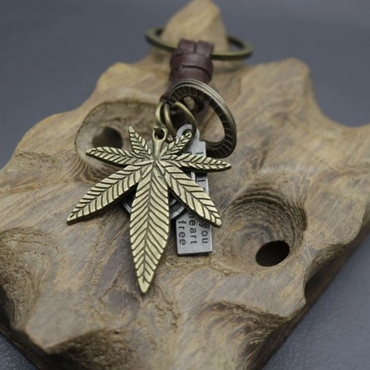 Antique Copper Leaf Keychain | Braided Leather Accessory suppliers
