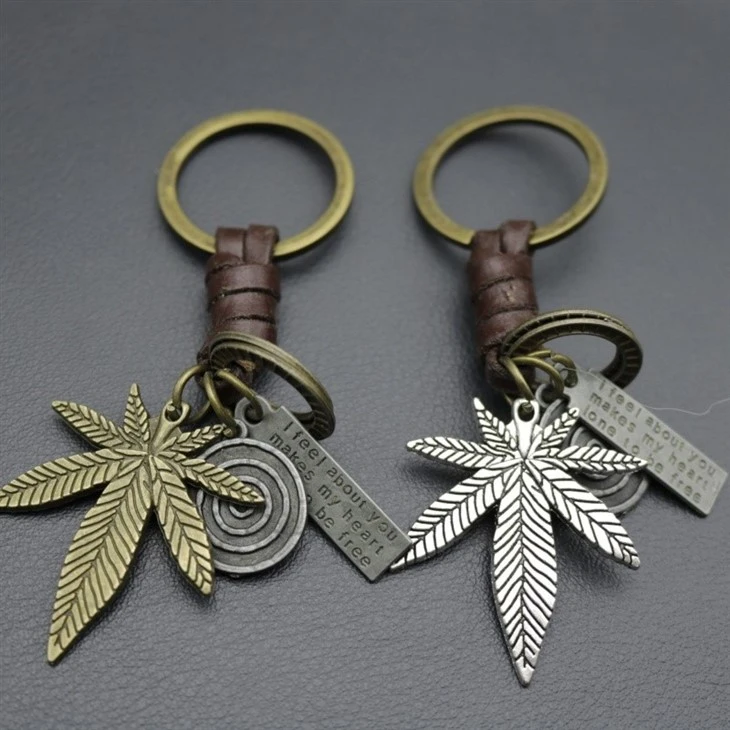 Antique Copper Leaf Keychain | Braided Leather Accessory best