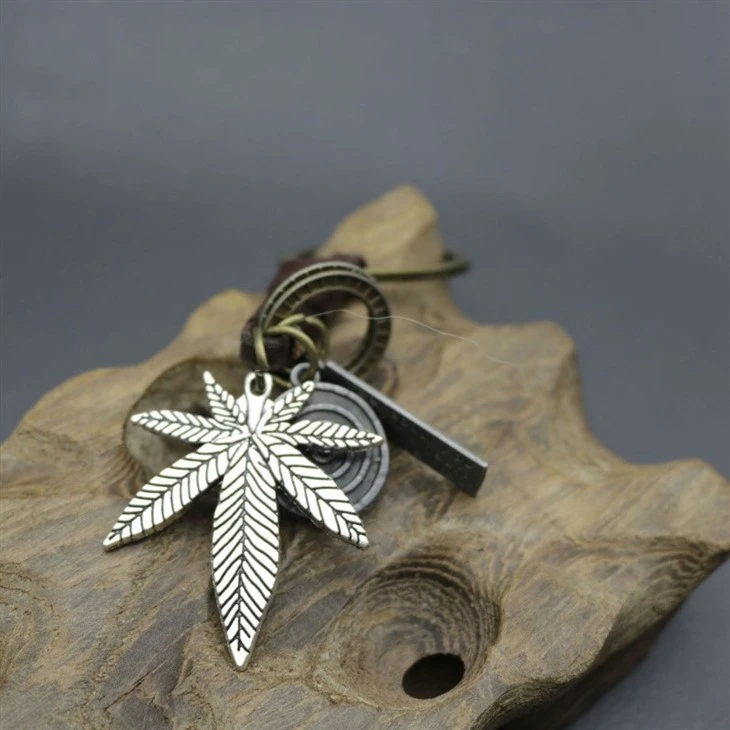 Antique Copper Leaf Keychain | Braided Leather Accessory high quality