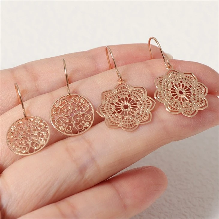 Flower Filigree Disc Drop Earrings