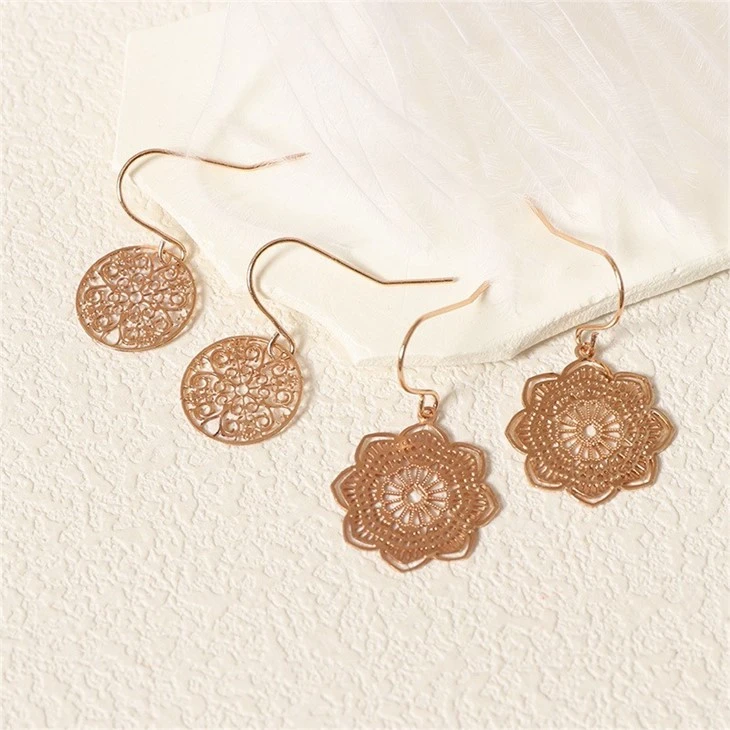Flower Filigree Disc Drop Earrings