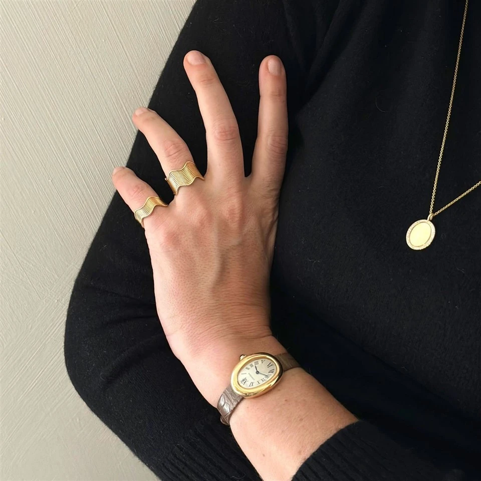 Ribbed Wave Ring Gold Plated